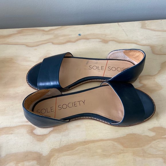 Sole Society Dark Blue Green Open Toe Flats Size 8 - Picture 3 of 6
